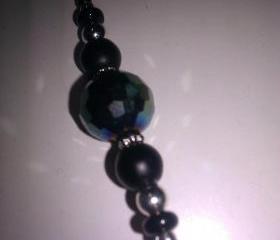 Rare Mat Black Onyx Sterling and Multi Green Swarovski Pendant